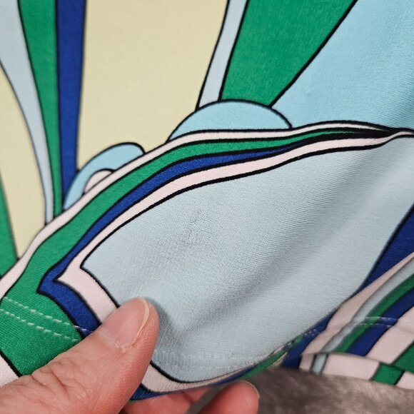 Chicos Dress Womens Large Blue Green Geometric Floral Stretch Mod Hippie Boho - Picture 11 of 13